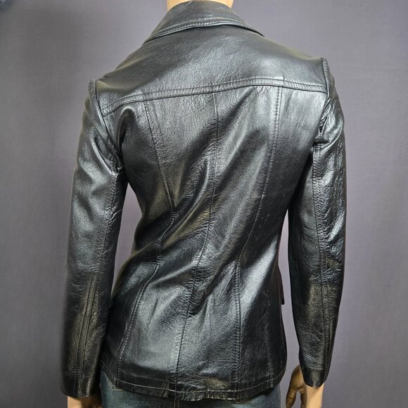 Vintage 70s Black Leather Blazer Jacket Womens Size S Rocker Grunge - Picture 6 of 8